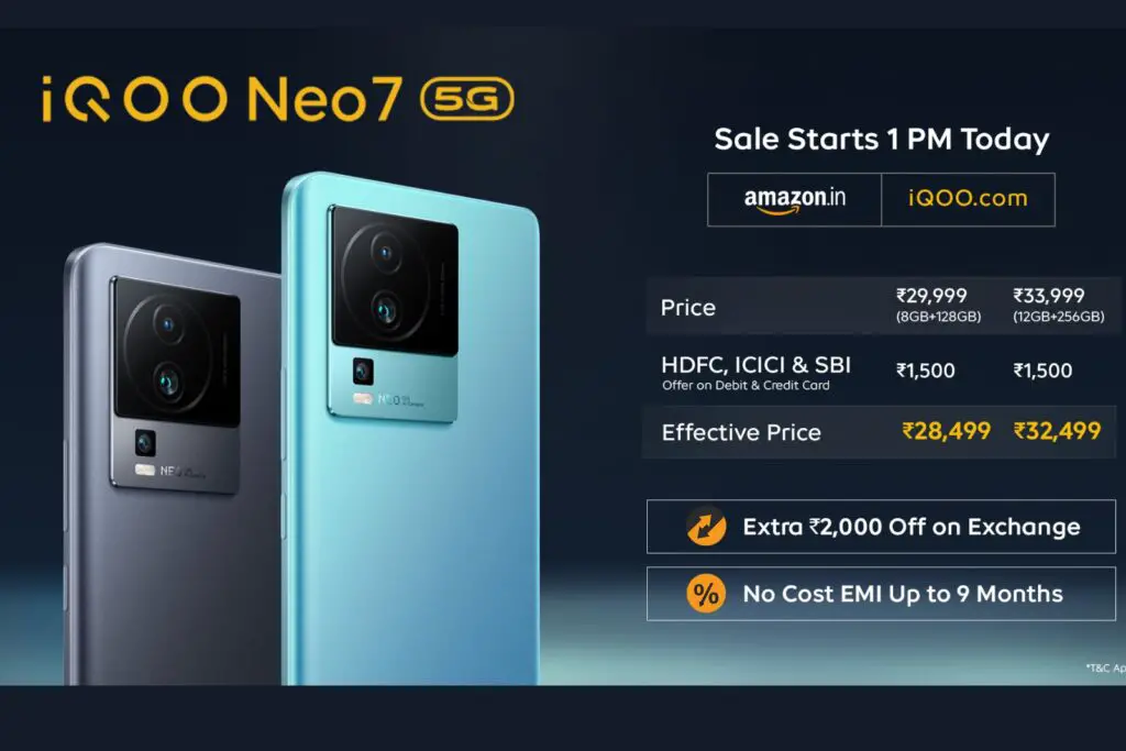iQOO Neo 7 5G with MediaTek Dimensity 8200 debuts in India